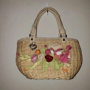 Brand New Brighton Milana Straw Basketweave Leather Roses Purse Rare HTF Summer - Picture 1 of 9