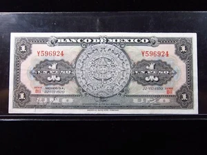 Mexiko 1 Peso 1970 Azteken Sonnenstein Banco de México Banknoten Geld H6924 - Bild 1 von 2