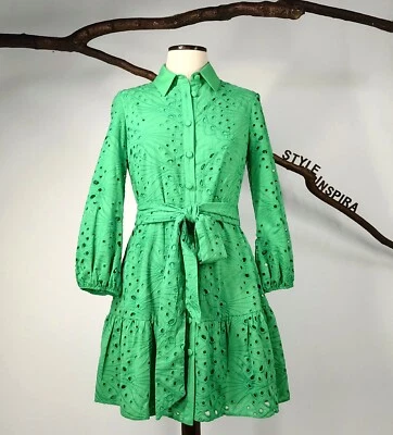 ZARA 💚 KLEID MINIKLEID HEMDBLUSENKLEID BESTICKT LOCHSTICKEREI GRÜN 3165/919 - Bild 1 von 4