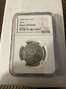 2022 Ghana Alien 1/2 oz Silver Antiqued Coin NGC MS 66 MS66 - Picture 1 of 6