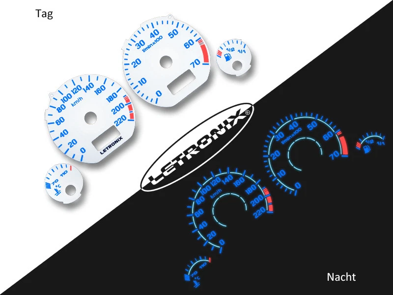 LETRONIX Plasma Tacho Tachoscheiben EL-Dash VW Golf 3 Vento 0-220 km/h - Bild 1 von 1