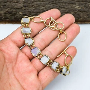 Moonstone 18k Gold Plated 925 Silver Electroforming Chain Bracelet Jewelry Gift - Picture 1 of 4