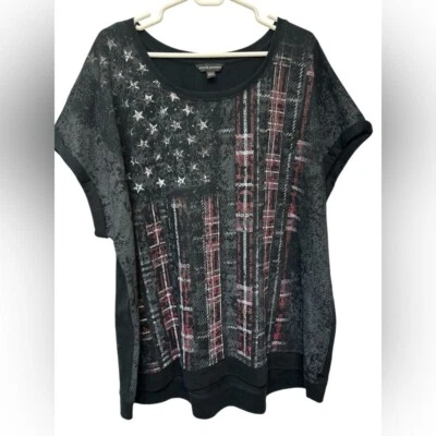 Rock & Republic USA American Flag Shirt Black Cuffed Short Sleeve NWOT - Image 1 of 4