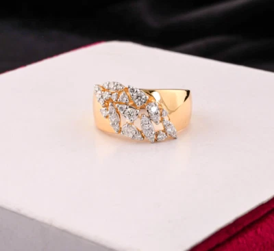 0.83 Ct Round Lab Grown CVD Diamond Cluster Ring 14k Yellow Gold Engagement Gift - Image 1 of 4