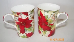 Stechcol Gracie Bone China Weihnachtsstern Tassen Goldrand 2er Set EUC - Bild 1 von 4