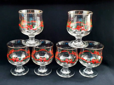 Juego de 6 vasos de Navidad con arco de cinta roja Libbey de colección para beber, postre, bar Foto 1 de 4