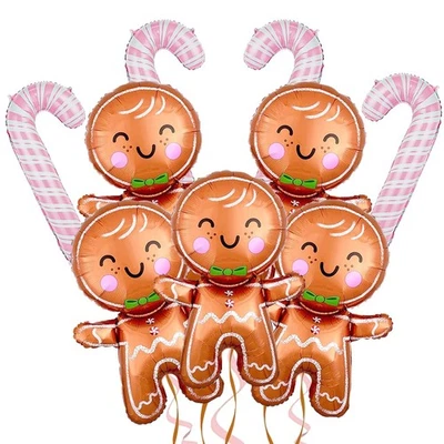 Best Pensar 9Pcs Christmas Gingerbread Man Balloons Pink Candy Cane for Party - Image 1 of 4