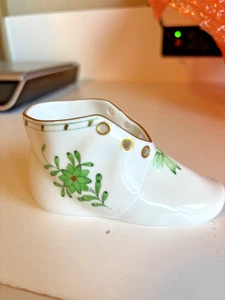 HEREND CHINESISCHER BOUQUET GRÜN HANDBEMALTER PORZELLAN BABYSCHUH NEUWERTIG - Bild 1 von 5