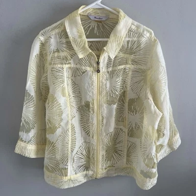 Chaqueta para mujer TanJay talla 16 amarilla transparente cremallera completa estampado floral mangas 3/4. Foto 1 de 4