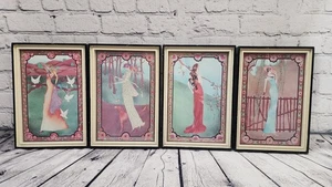 Juego de 4 impresiones art déco de la naturaleza victoriana de Ron Levine años 70 8,5 x 12 - Imagen 1 de 11