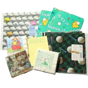 VTG 80s Golf Golfers Novelty Birthday Gift Wrap Paper Napkins Notepad Lot - Picture 1 of 12