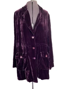 JOHNNY WAS Velvet Velour Jacket Cardigan L Purple Drawstring Waist Silk Blend - Picture 1 of 13