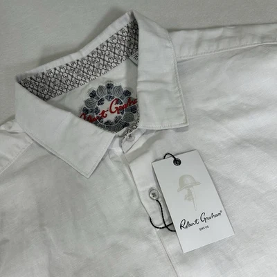 NWT Robert Graham Men 2XL White Linen Blend Classic Fit Borsi Short Sleeve Shirt - Image 1 of 4