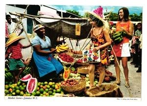 Jamaica Market Scene Vintage Postcard John Hinde Fruit Stand Exotic Travel Art - Picture 1 of 2
