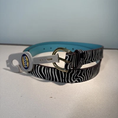 Fossil Belt Women's Sz L Gold Buckle Leather animal print NEW - Image 1 of 4