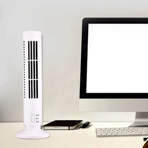 US (White)Mini USB Bladeless Tower Fan 2 Wind Speeds And Modes Standing Fan For - Picture 1 of 3