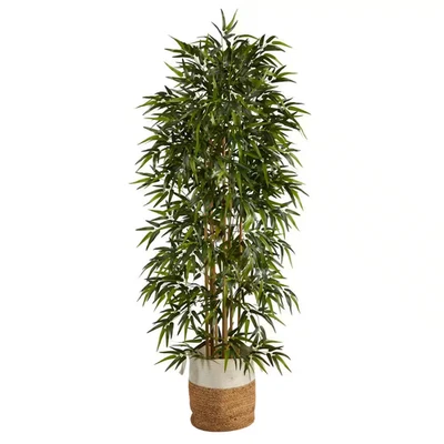 72 In. Green Artificial Bamboo Tree in Handmade Jute and Cotton Basket - Image 1 of 4