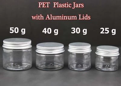 Empty PET Jars Aluminum Lids Clear Silver Plastic Cosmetic Cream 25/30/40/50ml - Image 1 of 3