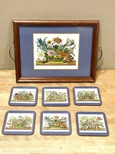 Lote de colección bandeja para servir y posavasos pimpinela MATRIZ FLORAL Corcho Back Inglaterra - Imagen 1 de 12