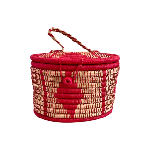 VTG Oval Basket Lidded Woven Handbag Storage Latch Folk Art Bohemian Primitive Cover