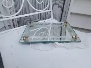 Vintage Glass Rods Brass Dresser Mirrored 11X 8x1." Vanity Makeup Tray Rods 50s - Picture 1 of 6