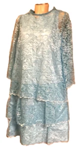 Blue Layered Floral Lace 2-Piece Handmade Vintage Tea Sheath Dress L Sleeveless - Picture 1 of 8