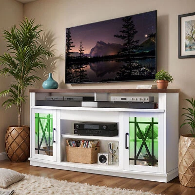 TV Stand Console with Adjustable Open Shelves LED Glass Doors for 50 to 70 in TV - Image 1 of 4