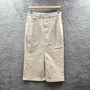 Rockmans Womens Pencil Midi Skirt Size 8 Beige Denim Front Slit Pockets - Picture 1 of 13