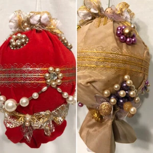 Vtg Christmas Ornaments HANDMADE Victorian Velvet Satin Pearls Rhinestones Angel - Picture 1 of 12