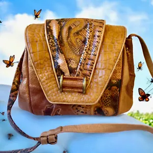 Sharif Vintage 80er Reptil Patchwork Crossbody Leder Handtasche Klappverschluss - Bild 1 von 16