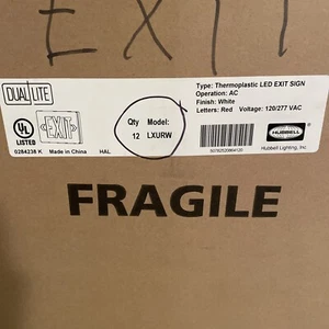 DUAL LITE Thermoplastic Led Exit Sign White With Red Letters 120/277VAC Qty-12 - Picture 1 of 9