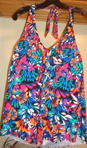 LEILANI PLUS TOP TANKINI NERO COLORATO STAMPA FLOREALE NUOVO TG 1X - Foto 1 di 8
