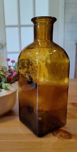 Vintage Quart bernsteinbraun Glasflasche quadratisch breiter Mund groß schwer toller Zustand. - Bild 1 von 8