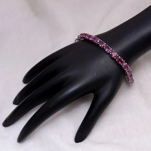 Natural Rhodolite Garnet Gemstone 925 Silver Tennis Bracelet Handmade Jewelry  - Picture 1 of 4