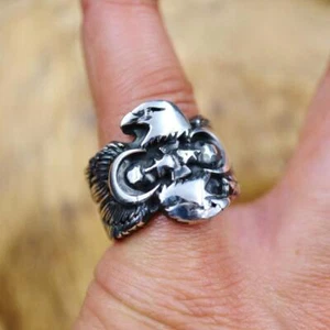 Egyptian Handmade Sterling Silver 925 Band Jewellery Eagle Men's Ring__Size 9.5 - Picture 1 of 10