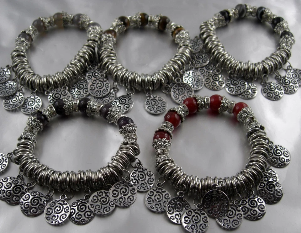 Armband orientalischer Stil mit Münzen und Echtstein Perlen Karneol Tigerauge... - Bild 1 von 1