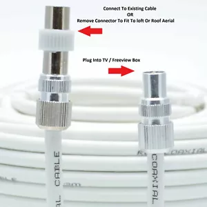 TV Ariel Lead video lead TV Lead, Aerial Coax Cable RF lead RG6 7mm White 10m - Picture 1 of 10