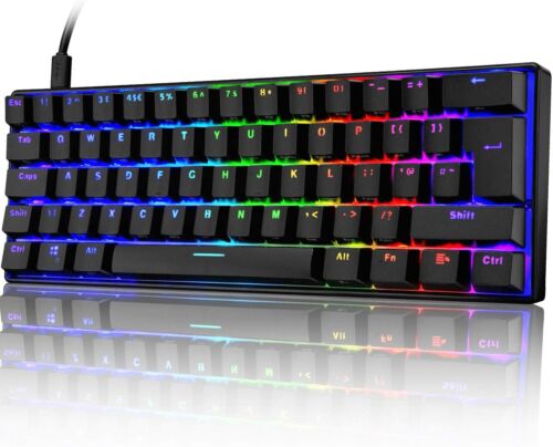 UK Layout 60% True Mechanical Gaming Keyboard 61 Keys Wired RGB Backlit Keypad