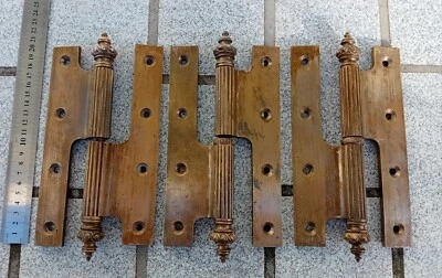3 GRANDES CHARNIÈRES ANCIENNES paumelle  PORTE, BRONZE ou LAITON, longueur 23cm - Photo 1/4