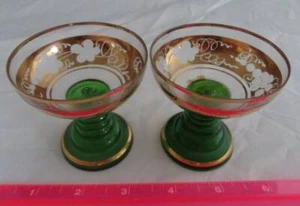 De Colección Alemania Occidental MINI Pequeña Colmena Vástago Dorado 2 3/4" Cordial VIDRIO Par Conjunto Tostadas - Imagen 1 de 5