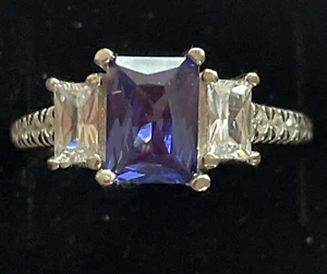 Precioso anillo de plata esterlina simulado corte esmeralda zafiro azul y circonita cúbica talla 8 - Imagen 1 de 6