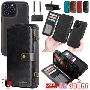 Leather Case Detachable Wallet Zip Cover For iPhone 16e 15 14 13 12 11 Pro Max 8 - Picture 1 of 66