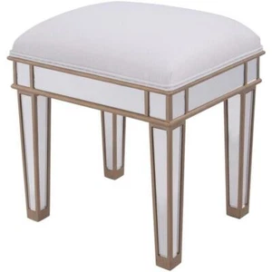 Elegant Decor Contempo 18" Mirrored Linen Vanity Stool in Ivory and Gold - Picture 1 of 5