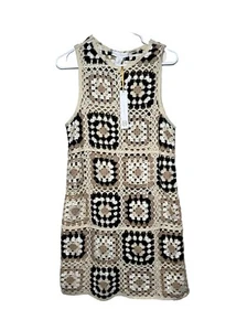 House Of Harlow Women’s dress Crochet Cream Black Round Neck Sz M Sleeveless NWT - Picture 1 of 9