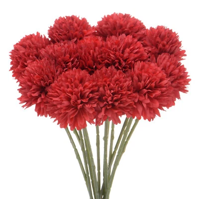 12 Flores de Bola de Crisantemo Artificial 11" Ramo de Hortensias Rojo Brillante - Imagen 1 de 4