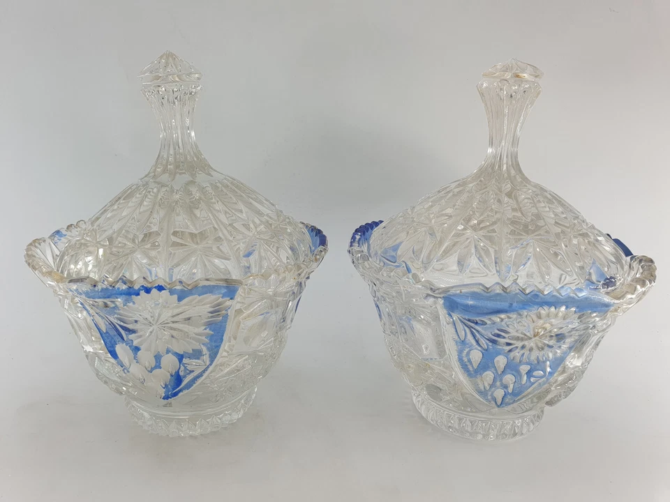 Superbe paire de bonbonnières anciennes ou sucriers en CRISTAL taillé ! - Photo 1/4