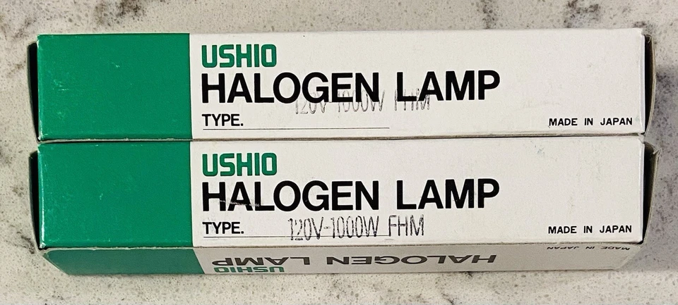 (2) Osram & Ushio Halogen Photo Lamps FHM 1000w-120v. Unused. Boxed - Image 1 of 3