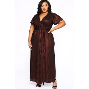 ModCloth Maxi Dress Women 2X Deep Red Burgundy Metallic Whimsygoth Vampire - Picture 1 of 11