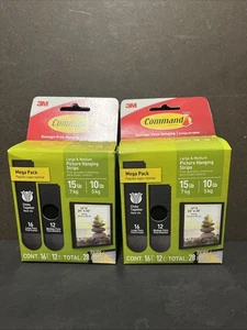 2 Boxes Command 28pc M/L Black Picture Hanging Strips 12 Medium, 16 Large pairs - Picture 1 of 2