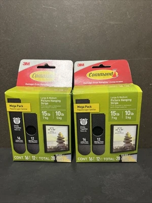 2 Boxes Command 28pc M/L Black Picture Hanging Strips 12 Medium, 16 Large pairs - Image 1 of 2